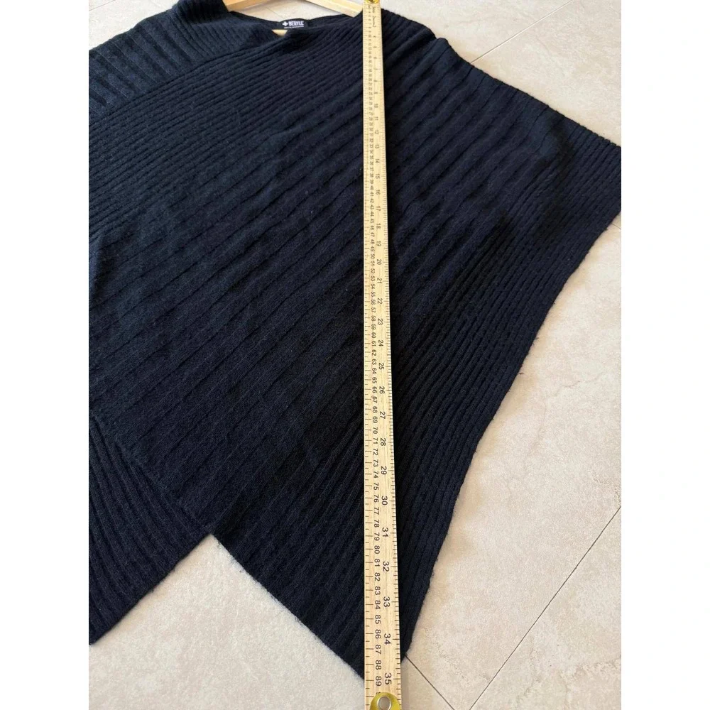 Beryll Black 100% Cashmere Ribbed Knit Poncho Wrap Made in USA OS Reg Price $490